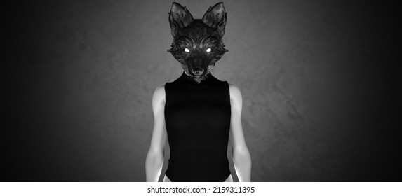 Woman In A Foxy Wolf Mask Gothic Face Fashion Science Fiction Rock Artwork 3d Illustration Render