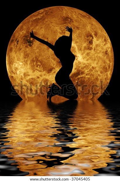 woman in front of\
moon