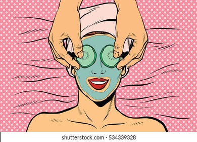 Woman with fruit beauty mask, pop art retro  illustration - Powered by Shutterstock