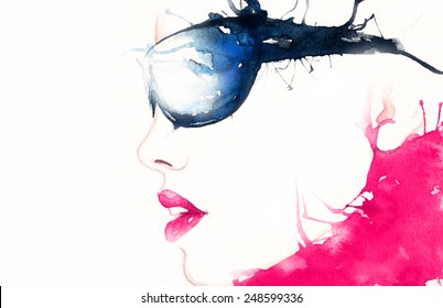 woman in glasses. art portrait .abstract watercolor .fashion background