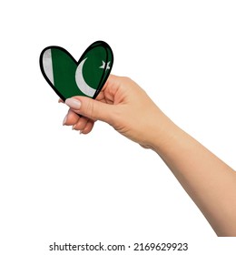 Woman Hand Is Holding Heart. Peace Concept On White Background. Pakistan