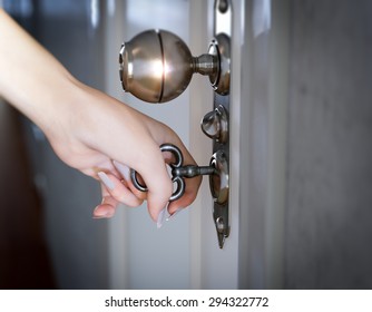 Woman Hand Opening The Door Conceptual Composition 3D