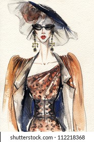 Woman . Hand Painted Fashion Illustration