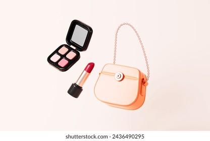 Woman handbag, cosmetic bag, shopping bag model and cosmetics, 3d rendering. 3d illustration. - Powered by Shutterstock