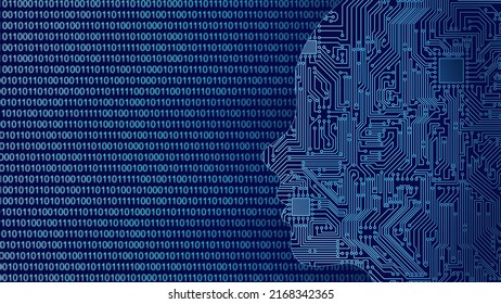 Woman Head In Profile, Abstract Digital Illustration Of The Technological Future. In The Background Example Of A Binary Numerical Combination.