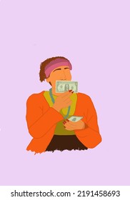 Woman Holding Money On Pink Background