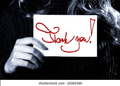 Woman Holding The Thank You Note