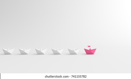 Woman Leadership Concept, Pink Leader Boat Leading Whites. 3D Rendering