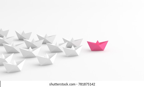 Woman Leadership Concept, Pink Leader Boat Leading Whites. 3D Rendering