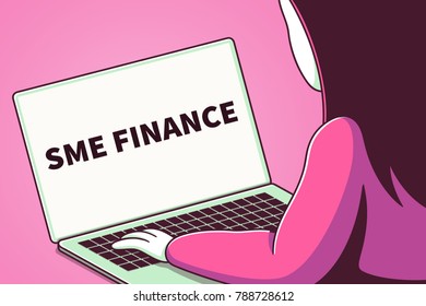 Woman Looking At A Laptop Screen With The Words Sme Finance