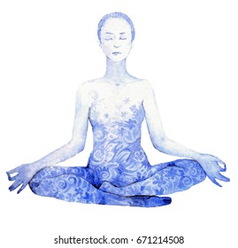 Woman Lotus Position Watercolor Stock Illustration 671214508 | Shutterstock