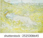 Woman Lying in the Dunes near Noordwijk (1902) by Jan Toorop.   Vintage woman drawing. Vintage woman art drawing illustration, old painting art print of a woman.