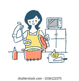 Woman Making Soup In Kitchen