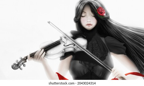 Woman playing the Violin Illustration on Canvas Textured Background - Powered by Shutterstock