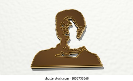 WOMAN PORTRAIT 3D drawing icon, 3D illustration