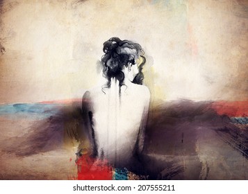 woman portrait   abstract  watercolor  fashion background