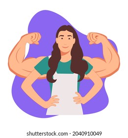 Woman power, female self confidence, high esteem concept. Brave confident smiling woman standing showing biceps shadows facing fears like powerful hero feeling powerful confident with inner strength - Powered by Shutterstock