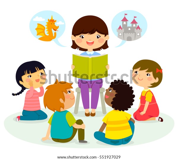 Woman Reading Book Young Children Stock Illustration 551927029