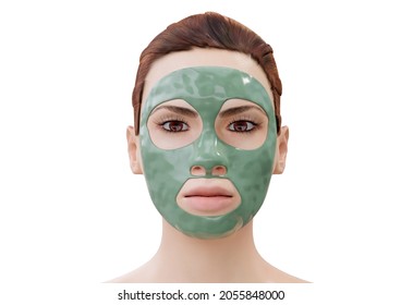 Woman relaxing with mud facial mask isolated on white background. 3D rendering - Powered by Shutterstock