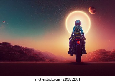 A Woman Riding A Motor Bike In An Open Desert At Sun Down