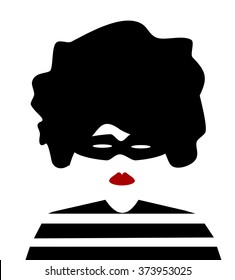 Woman Robber With Mask And Lipstick