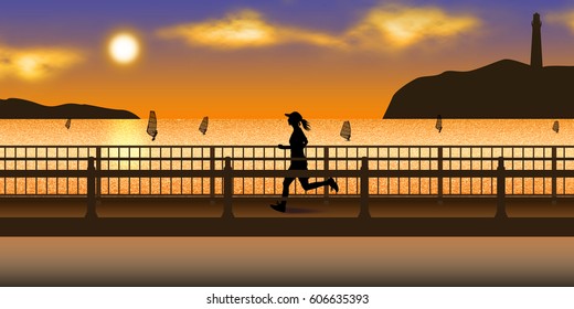 A woman running in the evening sea - Powered by Shutterstock