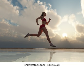 Woman running on the beach - Powered by Shutterstock