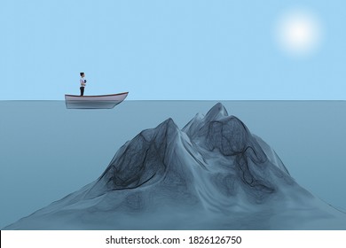 woman sailing in a boat across the reefs,  3d illustration