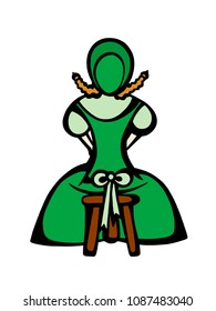 Woman Sat On A Milking Stool With Her Back To Us Illustration