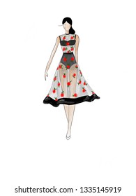 Woman In See Through Dress With Apple Design Illustration