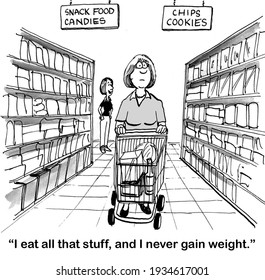 Woman Shopper Is Told She Can Eat Junk Food And Not Gain Weight.