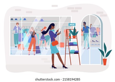 Woman Shopping Clothing Store During Discount Stock Illustration ...