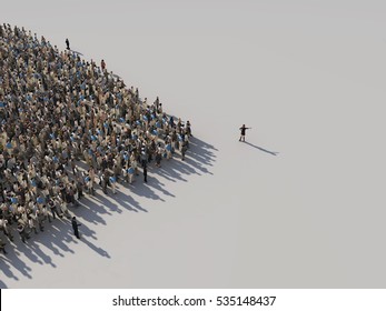 Woman Shows The Direction Of The Crowd, 3d  Illustration