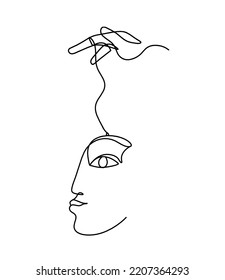 Woman Silhouette Face Hand Line Drawing Stock Illustration 2207364293 