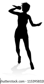 A Woman Singer Pop, Country Music, Rock Star Or Even Hiphop Rapper Artist Vocalist Singing In Silhouette