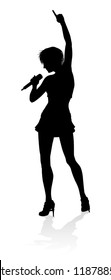 A Woman Singer Pop, Country Music, Rock Star Or Even Hiphop Rapper Artist Vocalist Singing In Silhouette