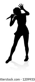 A Woman Singer Pop, Country Music, Rock Star Or Even Hiphop Rapper Artist Vocalist Singing In Silhouette