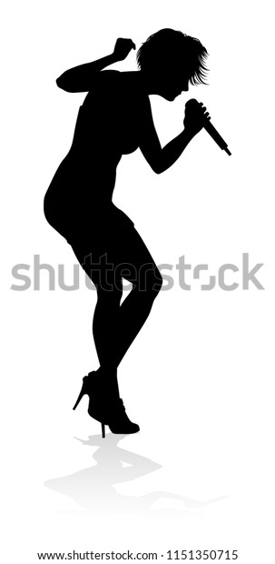 女性歌手のポップス カントリーミュージック ロックスター ヒップホップのラッパーアーティストで シルエットで歌う歌手 のイラスト素材