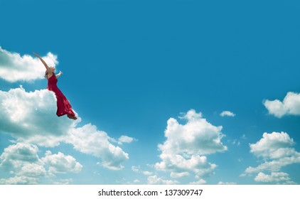 Woman Sitting On Cloud Happiness Joy Stock Illustration 137309747 ...