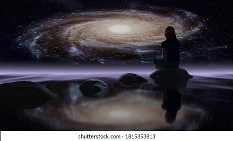 girl holding galaxy space