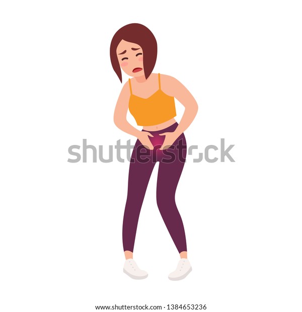 Woman Suffering Painful Menstruation Sad Girl Stock Illustration 1384653236