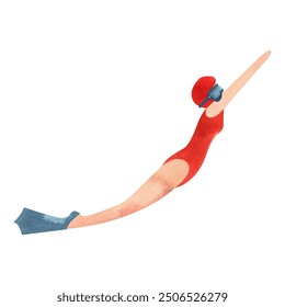 A woman swims underwater in fins and a mask. Watercolor isolated illustration for the design of diplomas and sports certificates, advertising of swimming pools, competitions and resorts. - Powered by Shutterstock