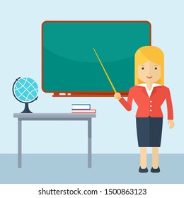 Woman Teacher Blackboard Teacher Classroom Education Stock Illustration ...