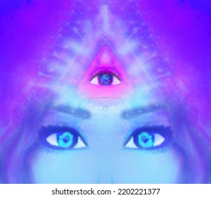 Woman With Third Eye, Psychic Supernatural Senses - Close-up On The Eyes
