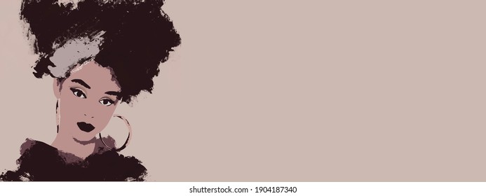 Woman With Very Big Afro Hair, Hand Drawn 