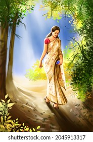 A woman walking in village 