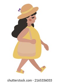 Woman Walking In A Yellow Sundress