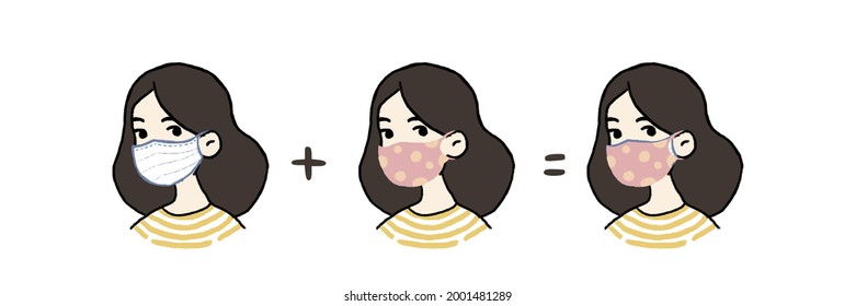 Woman Wearing A Double Mask Illustration