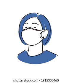 Woman Wearing A Double Mask Simple Illustration