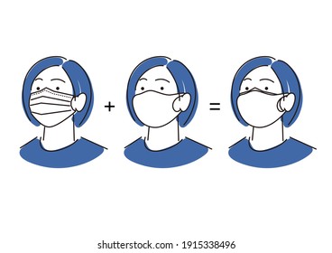 Woman Wearing A Double Mask Simple Illustration